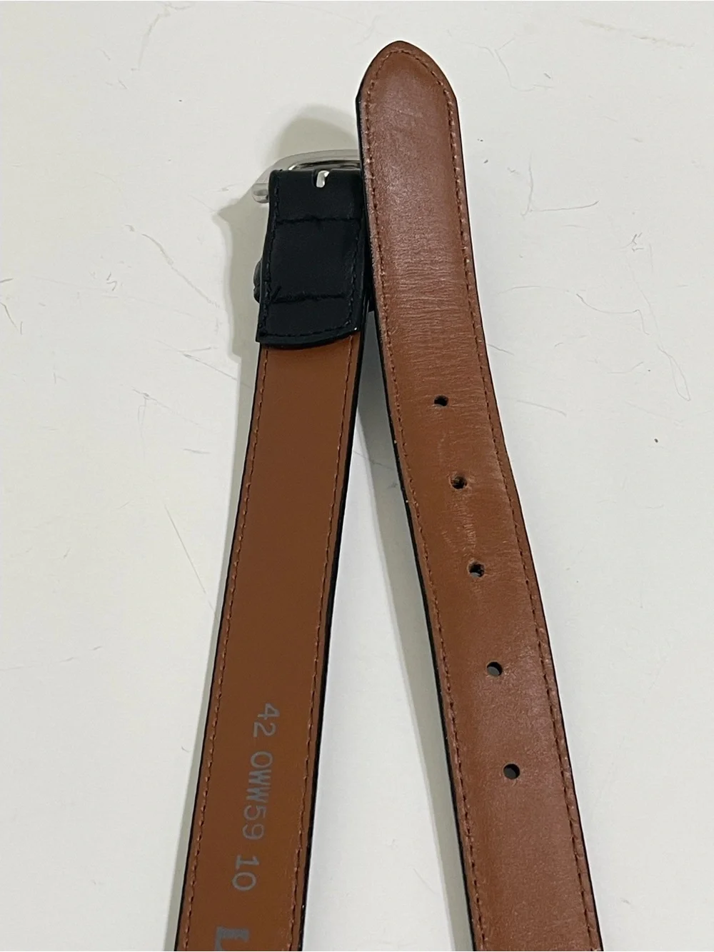 LL Bean Smooth Black Leather Belt Silver Tone Buckle Made in USA Vintage Size 42
